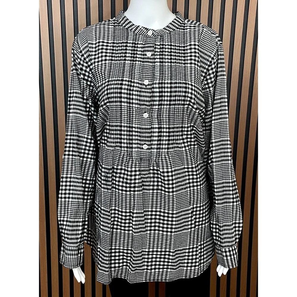 Lands' End Women's Top Blouse Gingham Black‎ 20 Cottagecore Modest Buffalo Check